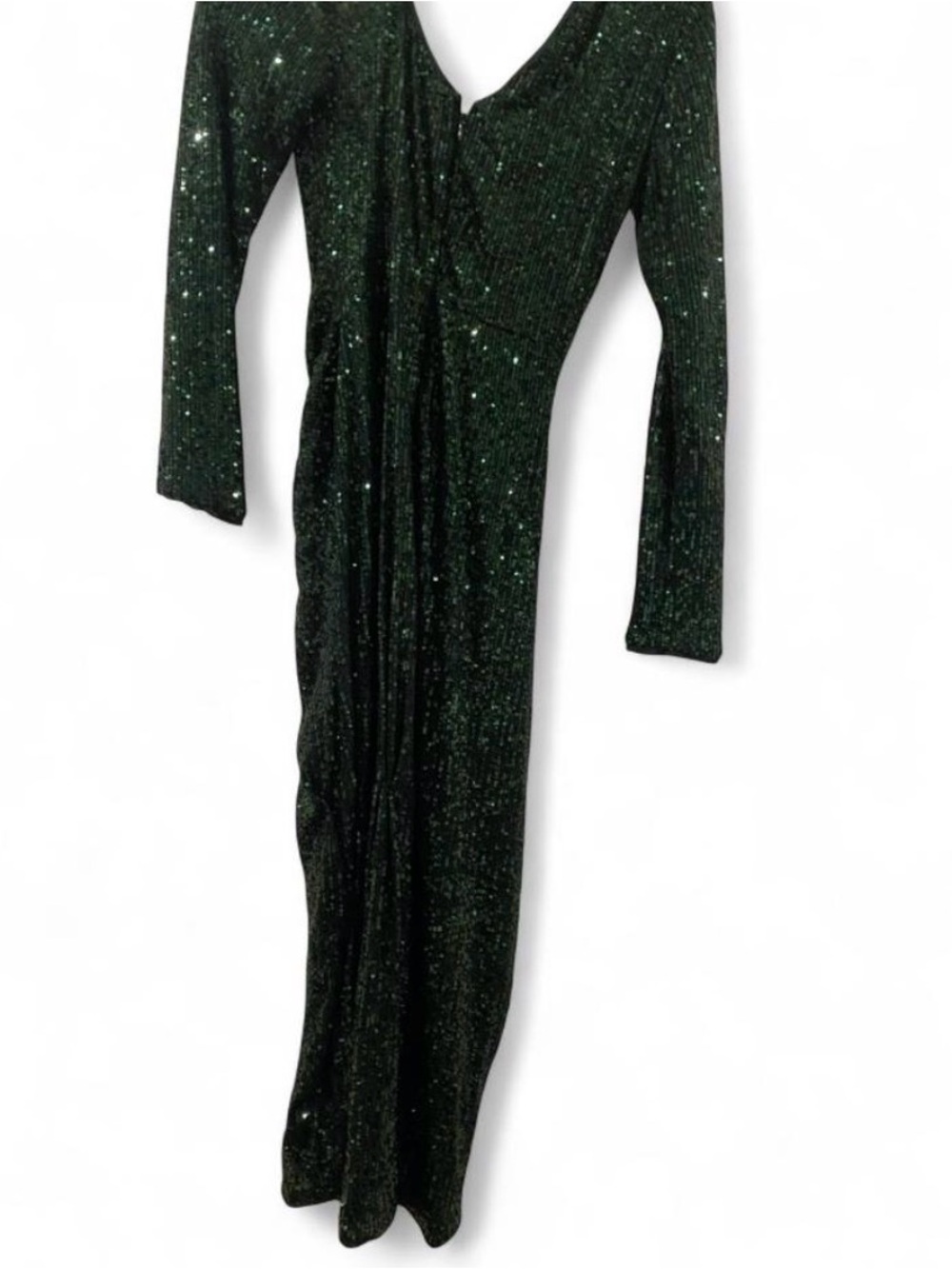 Self Portrait Green Stretch Sequin Asymmetrical Midi Dress ✨💚✨ - Picture 3 of 5